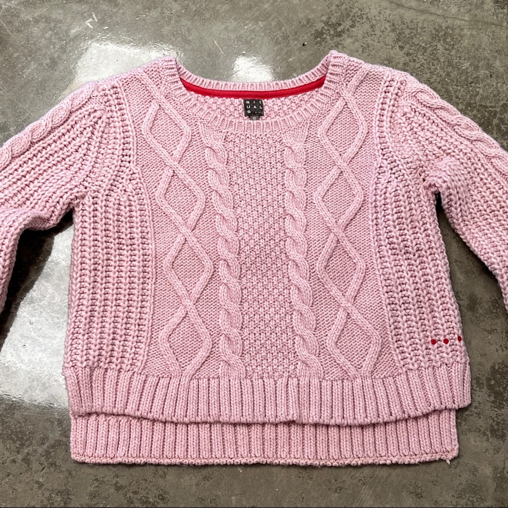 Rituals pink cropped wool blend sweater, sz S. Red stitched details.